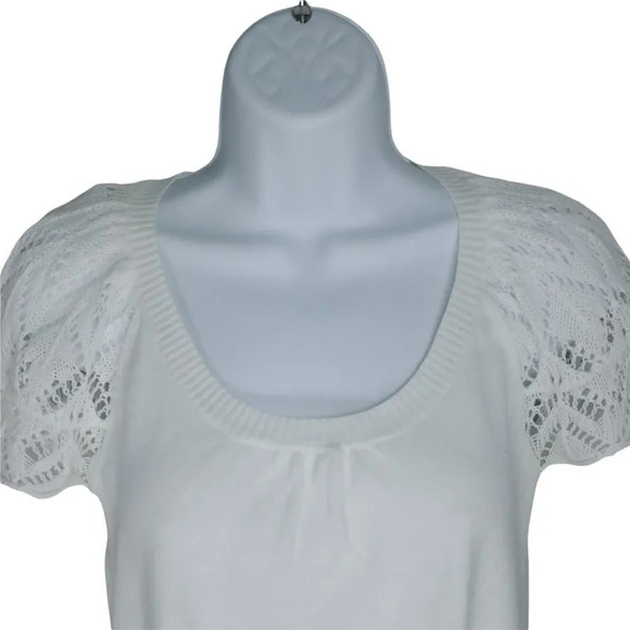 Only, White Knit Top, Crocheted Sleeves, M - Picture 2 of 9
